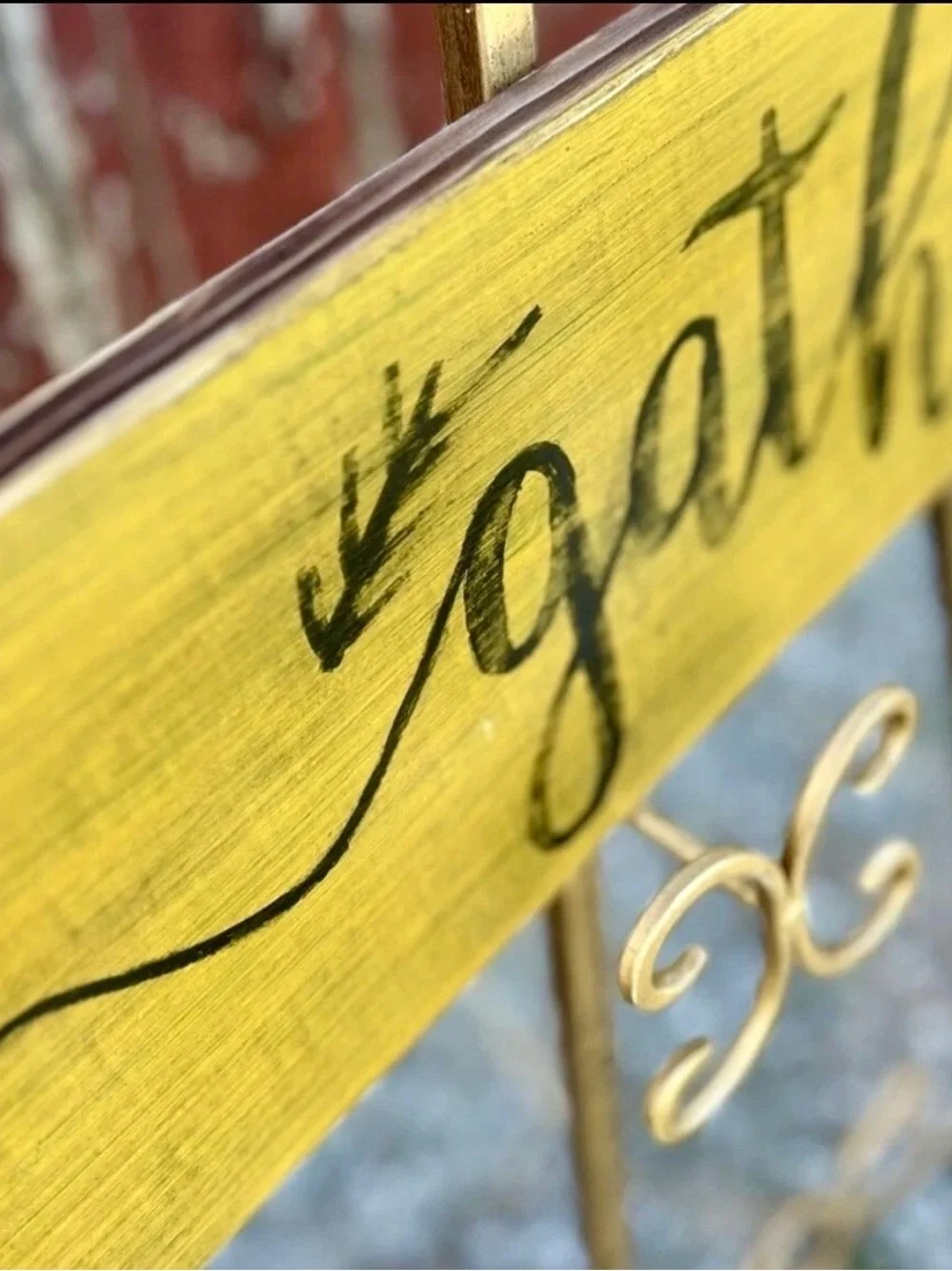 Rustic Farmhouse ‘Gather’ sign — 36”, wood, yellow and black” NEW